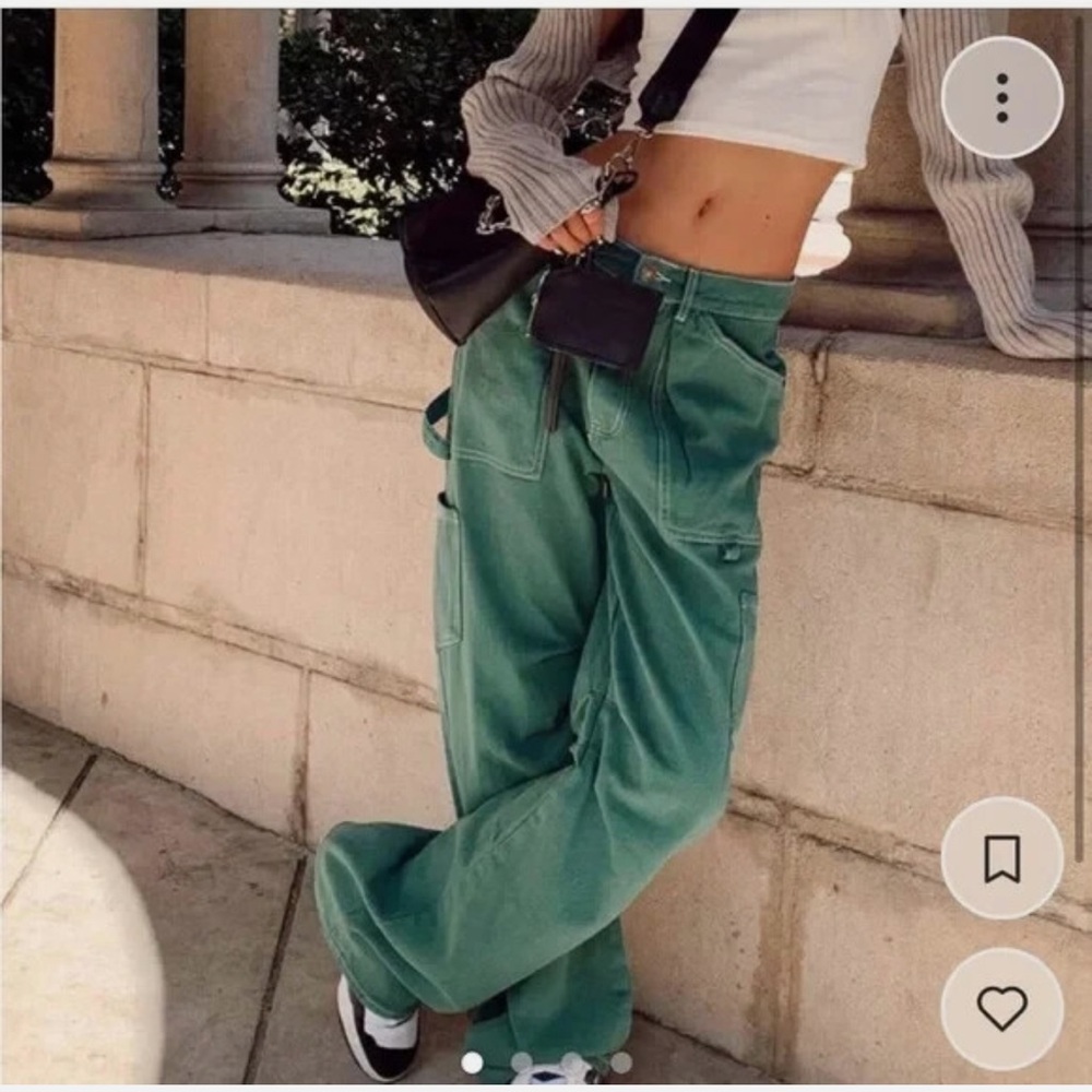 Lioness Teal Wide-Leg Cargo Pants